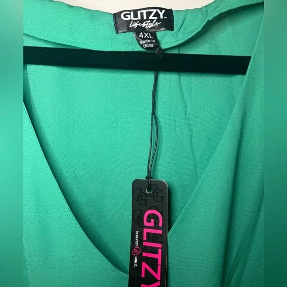 NWT Glitzy Girlz Boutique Green Dress Blouse/Shirt, Plus Size - Picture 2 of 5